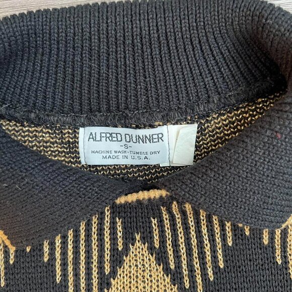 Vintage 80s Alfred Dunner Collared Metallic Gold Argyle Knit Sweater Size S - Picture 3 of 4